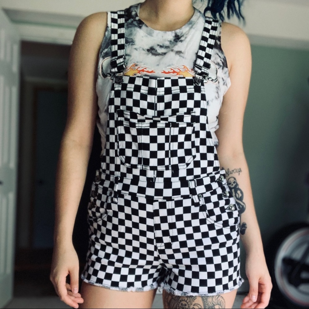 Checkered Overall Shorts